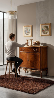 Italian wooden furniture, chest of drawers with 2 doors and 1 drawer