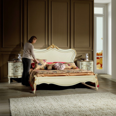 Diseño de lujo Cama clásica Estructura de cama de madera Estilo barroco Muebles italianos