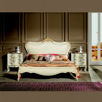 Diseño de lujo Cama clásica Estructura de cama de madera Estilo barroco Muebles italianos