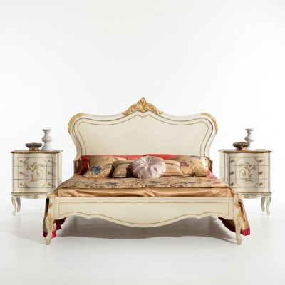 Diseño de lujo Cama clásica Estructura de cama de madera Estilo barroco Muebles italianos