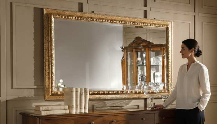 Diseño de espejo dorado de lujo xxl, espejo de pared con marco de madera estilo barroco italiano nuevo.