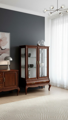 Muebles clásicos de madera marrón Vitrina Elegante armario vitrina Muebles italianos