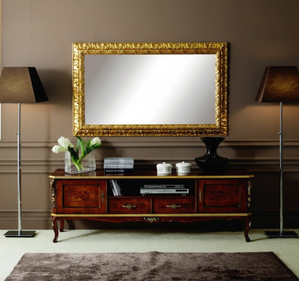 Conjunto de lujo de 2 piezas - Aparador, bajo soporte para TV y espejo. Muebles de madera italianos.