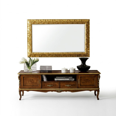 Conjunto de lujo de 2 piezas - Aparador, bajo soporte para TV y espejo. Muebles de madera italianos.