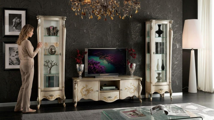 Lujoso conjunto de 3 piezas para el salón con 2 vitrinas Muebles italianos de estilo clásico