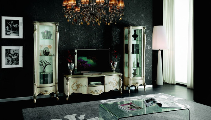 Lujoso conjunto de 3 piezas para el salón con 2 vitrinas Muebles italianos de estilo clásico