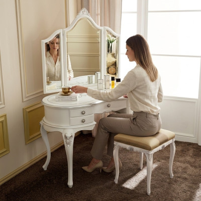 Muebles De Madera Barroca Mesas Consola Espejo Tocador Italiano Mesa De Maquillaje De 2 Piezas.