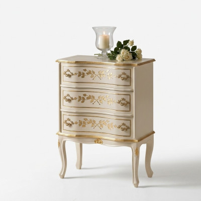 Diseñador de muebles de madera italiano. Armario alto, cómodas, armarios blancos.