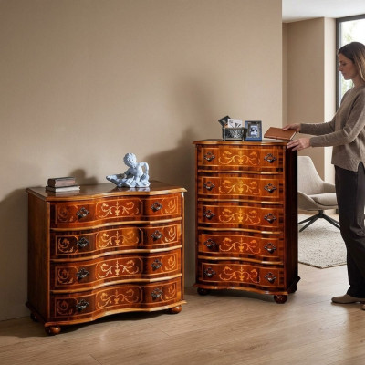 Mueble italiano de madera design de lujo, cómoda de armario con 4 cajones, marrón.