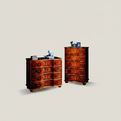 Mueble italiano de madera design de lujo, cómoda de armario con 4 cajones, marrón.