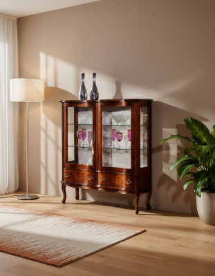 Diseñador de lujo vitrina de madera marrón 2 puertas de vidrio 2 cajones Muebles italianos.