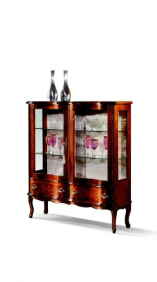 Diseñador de lujo vitrina de madera marrón 2 puertas de vidrio 2 cajones Muebles italianos.