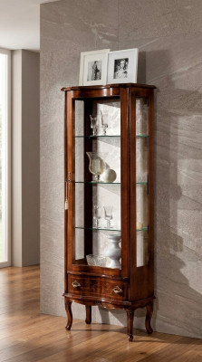 Mueble italiano de lujo con vitrina de madera, armario marrón y puertas de vidrio diseño aparador.