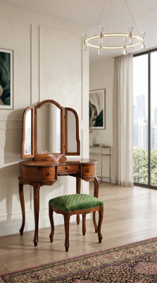 Muebles italianos de madera de lujo de 2 piezas: tocador y taburete barroco para el dormitorio.