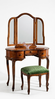 Muebles italianos de madera de lujo de 2 piezas: tocador y taburete barroco para el dormitorio.