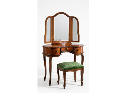 Muebles italianos de madera de lujo de 2 piezas: tocador y taburete barroco para el dormitorio.