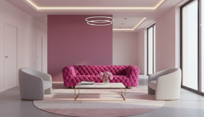 Gran sofá Chesterfield XXL rosa de 4 plazas, tapizado en tela, 250 cm nuevo.