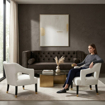 Chesterfield + 2 sillones negro blanco XXL Big Textil tela Sofás creativos