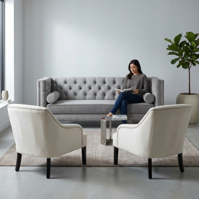 Sillón Chesterfield gris blanco xxl en tela de tela, sofá, muebles creativos nuevos