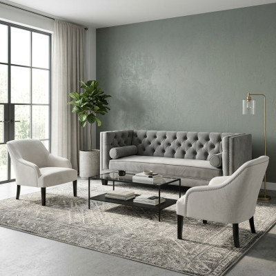 Sillón Chesterfield gris blanco xxl en tela de tela, sofá, muebles creativos nuevos