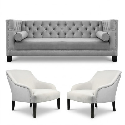 Sillón Chesterfield gris blanco xxl en tela de tela, sofá, muebles creativos nuevos