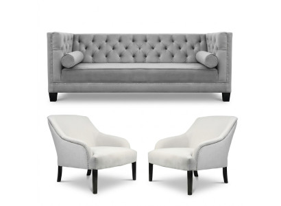 Sillón Chesterfield gris blanco xxl en tela de tela, sofá, muebles creativos nuevos