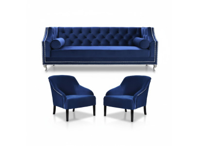 Sillón Chesterfield azul xxl en tela azul, grupo de muebles.