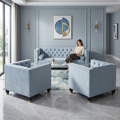 Conjunto de sofás azul Chesterfield, sillón de tela creativa, muebles nuevos para el salón.