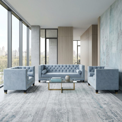 Conjunto de sofás azul Chesterfield, sillón de tela creativa, muebles nuevos para el salón.