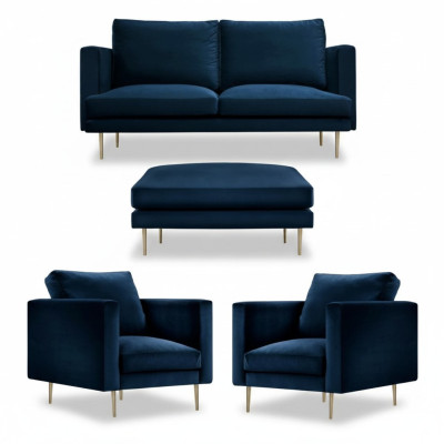 Grupo de sofás, sillón, taburete, muebles, textil, tela, azul, sofá de dos plazas, sala de estar, nuevo.