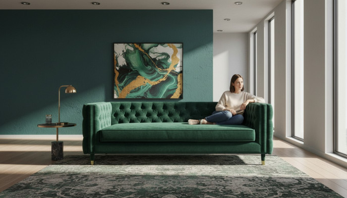 Chesterfield sofá de 4 plazas Lujo Design Muebles Tela Sofá verde Sofás
