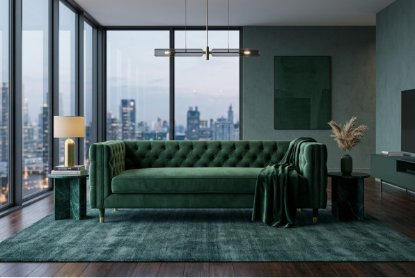 Chesterfield sofá de 4 plazas Lujo Design Muebles Tela Sofá verde Sofás