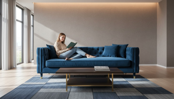 Lujo Chesterfield terciopelo azul tres plazas muebles tapizados sala de estar hotel prácticas