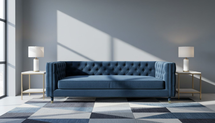 Lujo Chesterfield terciopelo azul tres plazas muebles tapizados sala de estar hotel prácticas