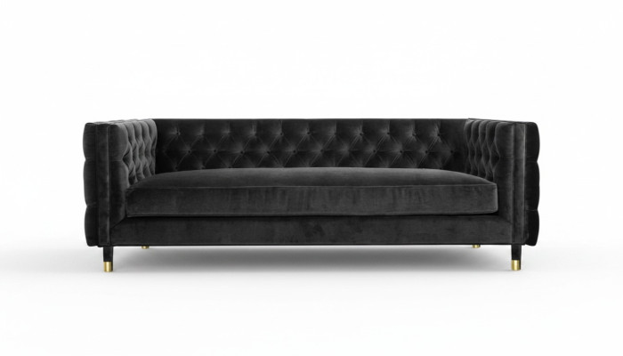 Sofá Chesterfield negro Big de lujo, muebles de 4 plazas en tela.