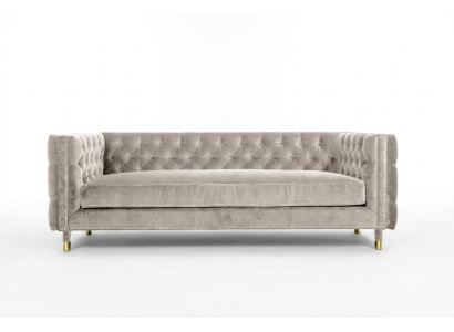 Muebles beiges. Sofá Chesterfield de 4 plazas de terciopelo XXL. Sofá de tela de gran formato.