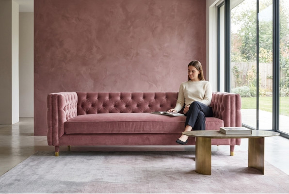 Sofá Chesterfield rosa, muebles creativos para 4 personas, nuevo, sofá grande XXL.