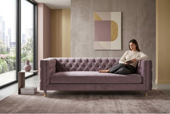 Sofá Chesterfield Taupe Muebles 4 plazas Nuevo xxl Grande Textil Tela Sofás Tapizados