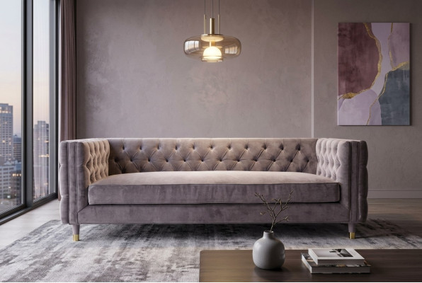 Sofá Chesterfield Taupe Muebles 4 plazas Nuevo xxl Grande Textil Tela Sofás Tapizados