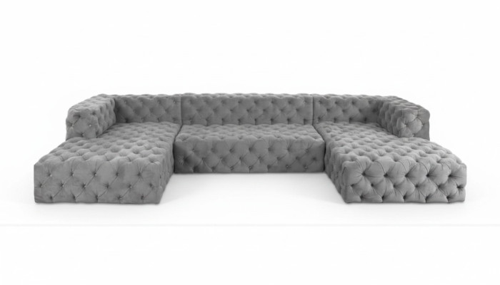 Sofá Chesterfield en forma de U gris XXL grande de tela textil, lujo muebles tapizados.