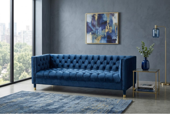 Sofá Chesterfield Sofás azules Sofás de tela Sofás creativos de 4 plazas
