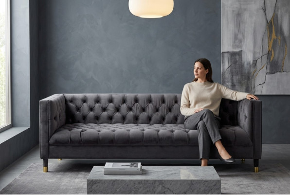 Sofá Chesterfield de antracita Muebles creativos Sofás de 4 plazas Sofás de tela