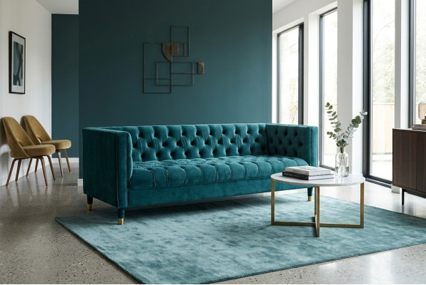 Sofá Chesterfield Sofás azules Tela Tela Sofás Muebles de 4 plazas