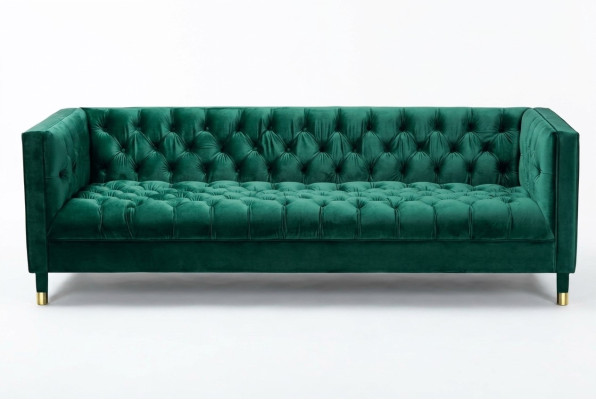 Chesterfield sofá de lujo de 4 plazas en verde de tela.