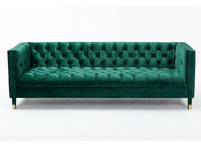 Chesterfield sofá de lujo de 4 plazas en verde de tela.