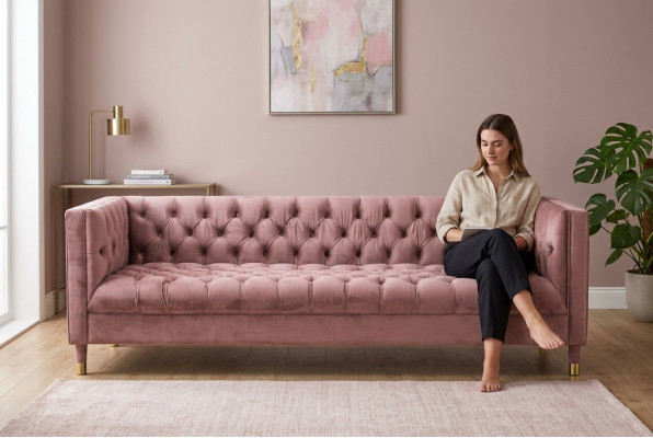 Sofá Chesterfield rosa, muebles de 4 plazas, sofás de tela, tela, xxl grande 230cm.