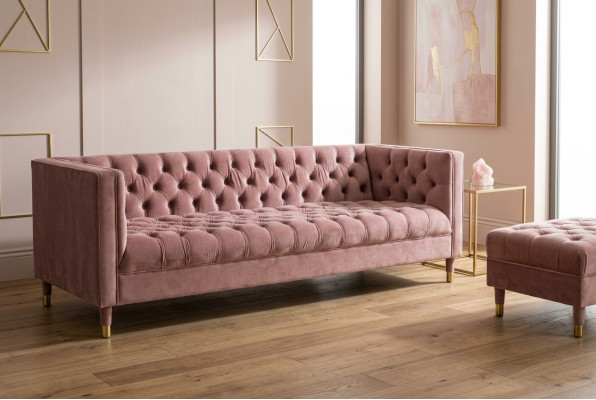 Sofá Chesterfield rosa, muebles de 4 plazas, sofás de tela, tela, xxl grande 230cm.