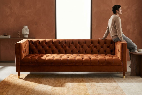 Sofá Chesterfield de Naranjas Textil Stoff Sofás Muebles de Lujo 4 Plazas