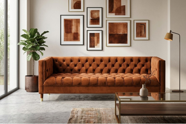 Sofá Chesterfield de Naranjas Textil Stoff Sofás Muebles de Lujo 4 Plazas