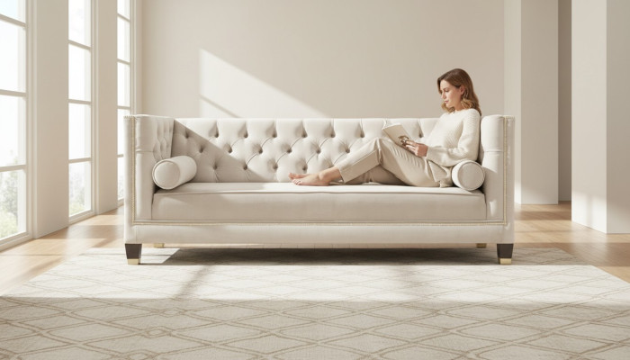 Lujo Beige Tresillo de Terciopelo Chesterfield Muebles Tapizados para Hotel Sala de Estar Consultorio